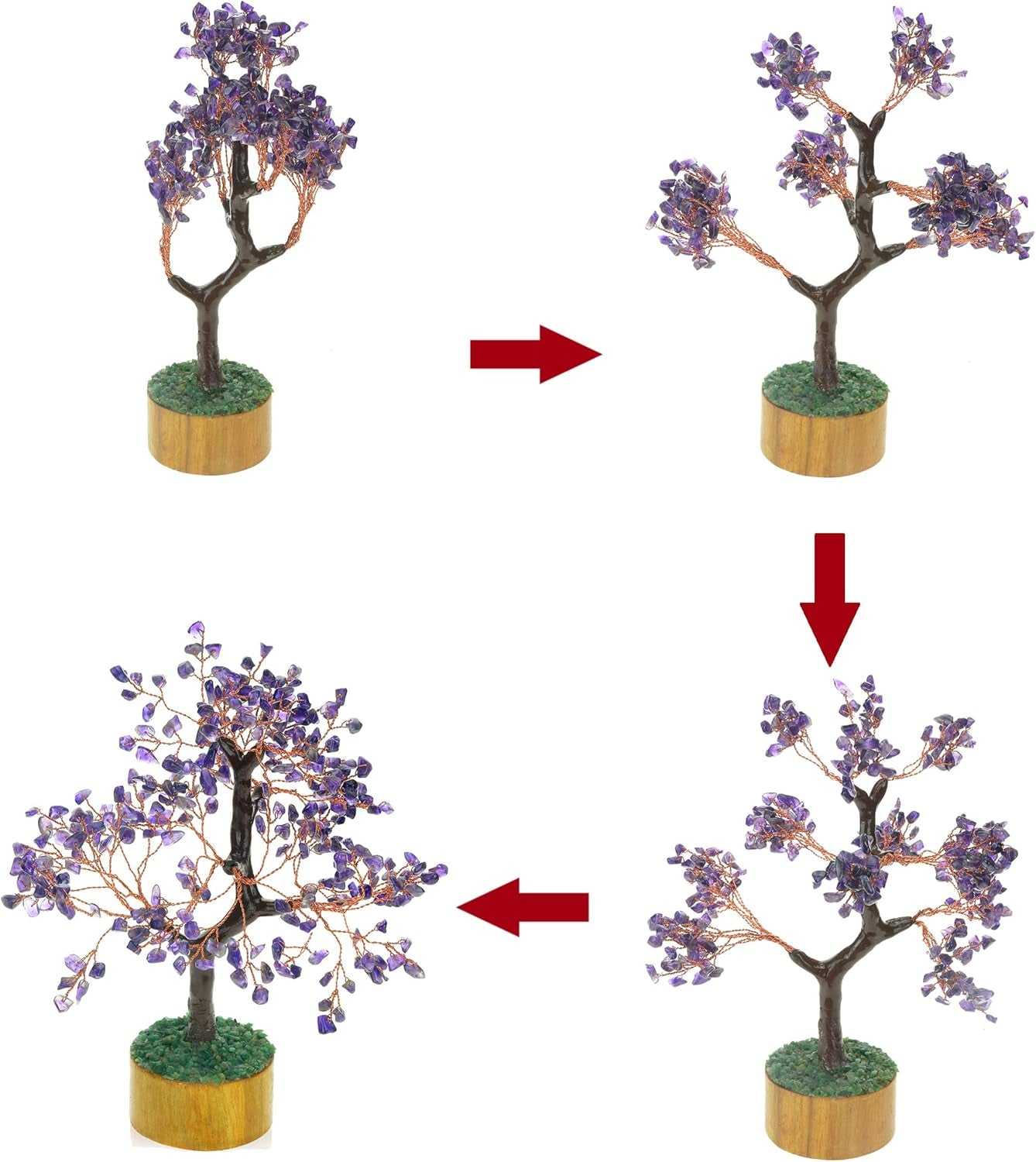 Amethyst Chakra Gemstone Money Tree of Life with Necklace - Spiritual Decor, Feng Shui Healing Crystal, Handmade Tree Figurine Gift for Good Luck, Fortune, Wealth, Home Office Desk Decor