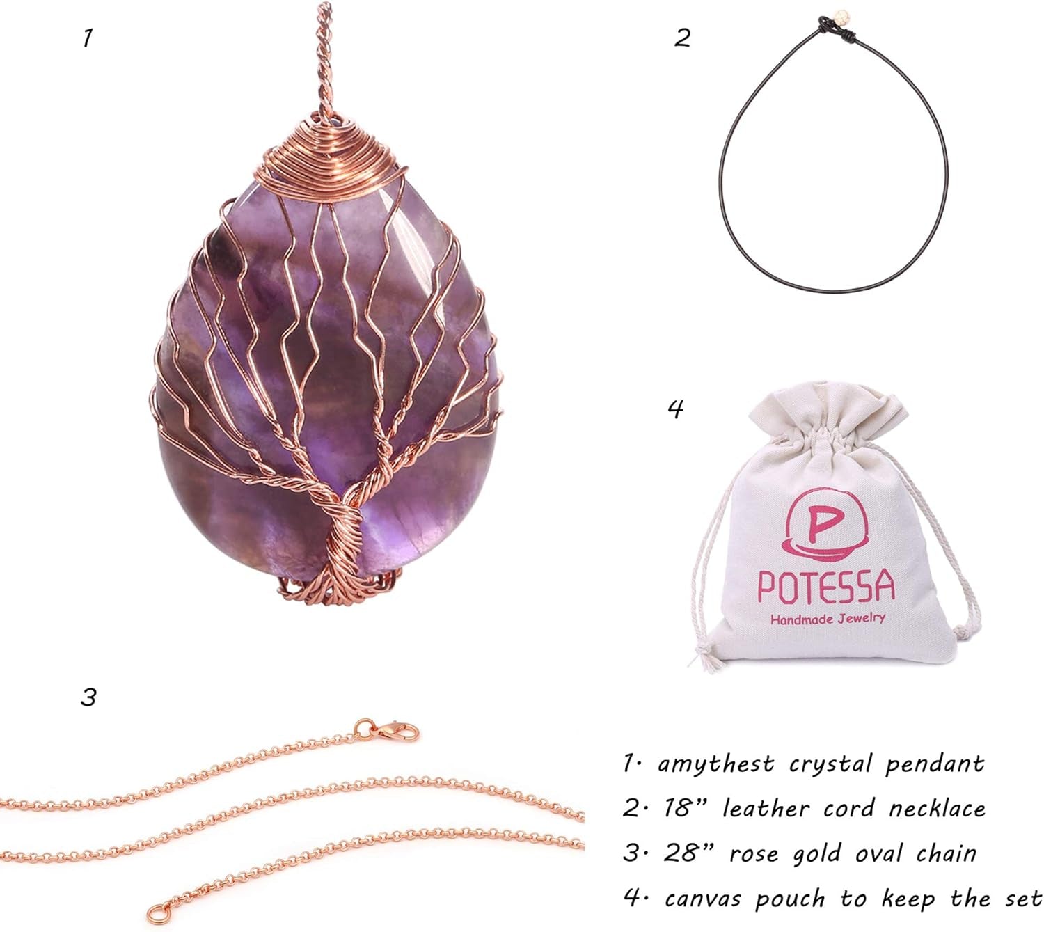 7 Chakra Gemstone Healing Crystals Necklace - Copper Wire Wrapped Natural Unisex Hippie Leather Choker