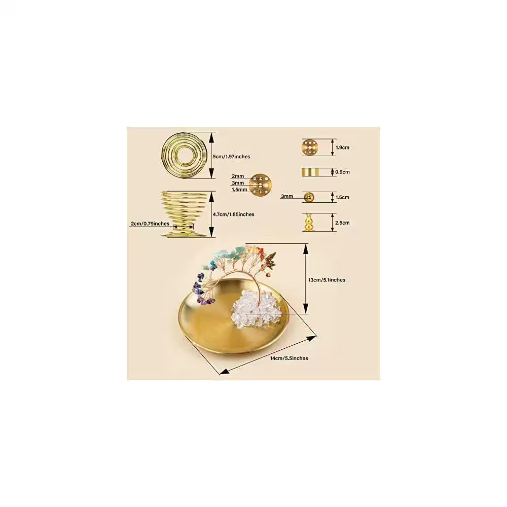 Brass Crystal Tree Incense Holder with 7-Chakra Stones for Yoga Meditation Home Decor