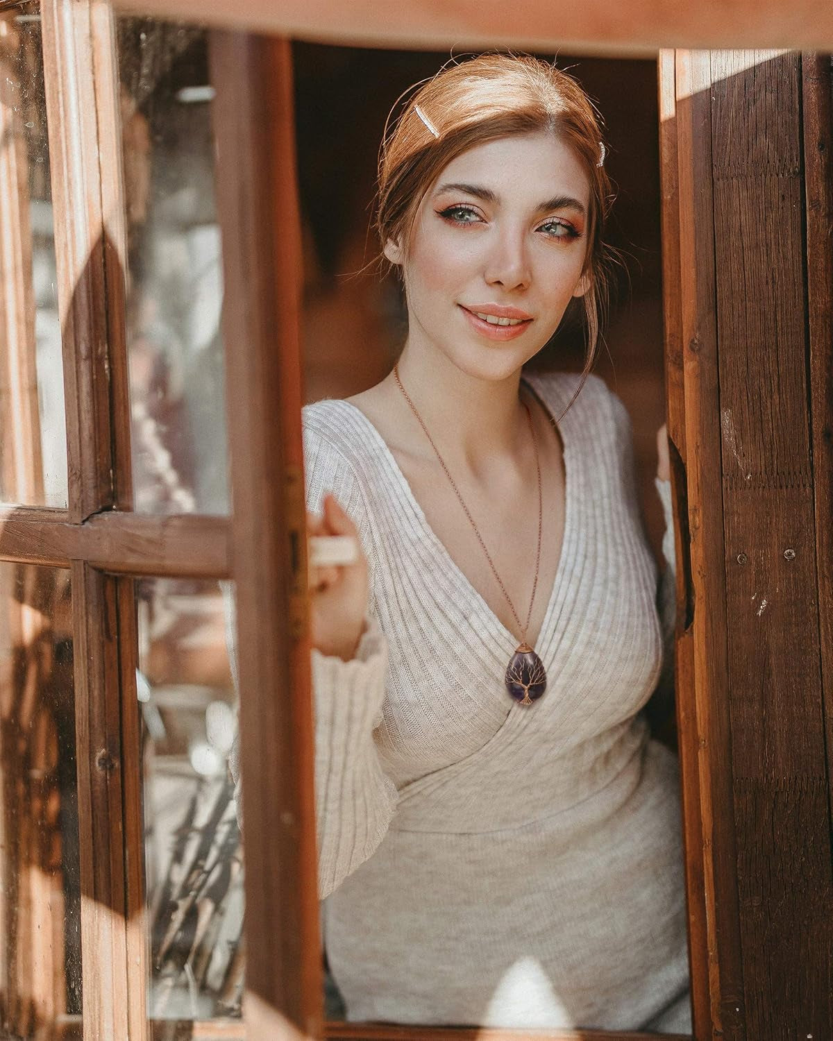 7 Chakra Gemstone Healing Crystals Necklace - Copper Wire Wrapped Natural Unisex Hippie Leather Choker