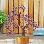 Amethyst Chakra Gemstone Money Tree of Life with Necklace - Spiritual Decor, Feng Shui Healing Crystal, Handmade Tree Figurine Gift for Good Luck, Fortune, Wealth, Home Office Desk Decor