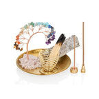 Brass Crystal Tree Incense Holder with 7-Chakra Stones for Yoga Meditation Home Decor