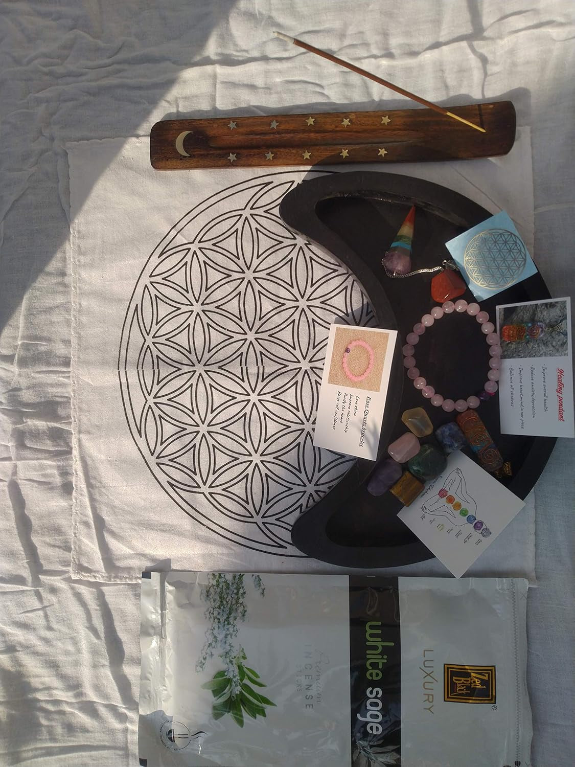 T One Wooden Healing Crystal Stones Kit for Meditation (29 Pieces) with Wooden Moon Tray | Healing Stones Kit for Beginners | Healing Kit Organizer for Home | Starter Healing Kit Spiritual (Only Tray)