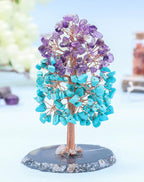 Amethyst & Turquoise Chakra Tree of Life - Agate Slice Geode Base, Crystal Tree for Positive Energy, Feng Shui Bonsai - Attract Good Luck, Copper Wire Gemstone Tree, Meditation Spiritual Gift - Decor