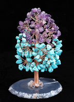 Amethyst & Turquoise Chakra Tree of Life - Agate Slice Geode Base, Crystal Tree for Positive Energy, Feng Shui Bonsai - Attract Good Luck, Copper Wire Gemstone Tree, Meditation Spiritual Gift - Decor