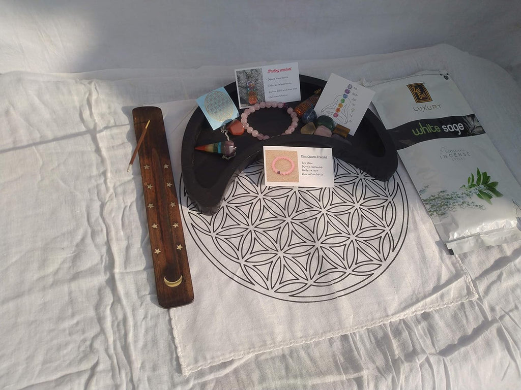 T One Wooden Healing Crystal Stones Kit for Meditation (29 Pieces) with Wooden Moon Tray | Healing Stones Kit for Beginners | Healing Kit Organizer for Home | Starter Healing Kit Spiritual (Only Tray)