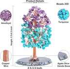 Amethyst & Turquoise Chakra Tree of Life - Agate Slice Geode Base, Crystal Tree for Positive Energy, Feng Shui Bonsai - Attract Good Luck, Copper Wire Gemstone Tree, Meditation Spiritual Gift - Decor